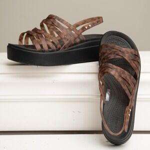 Crocs Brooklyn Literide Tortoise Strappy Low Wedge Sandal Y2K Sz 7 Minimalist